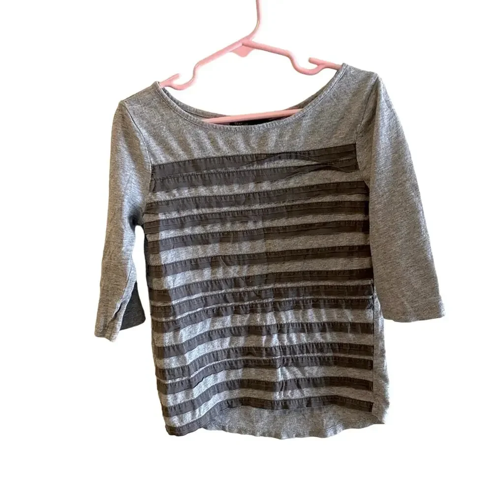 Gap Kids‎ Girl's Gray 3/4 Sleeve Ruffled Striped Cotton Silk Top Size S (6-7)